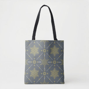Tote Bag Motif de Noël des flocons gris et d'or