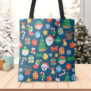 Tote Bag Motif de Noël joyeux sur bleu