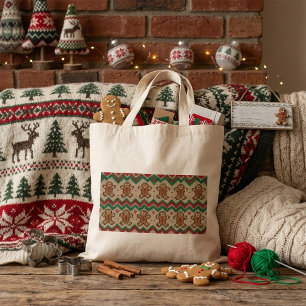 Tote Bag Motif de Noël pour bonhomme en pain d'épices trico