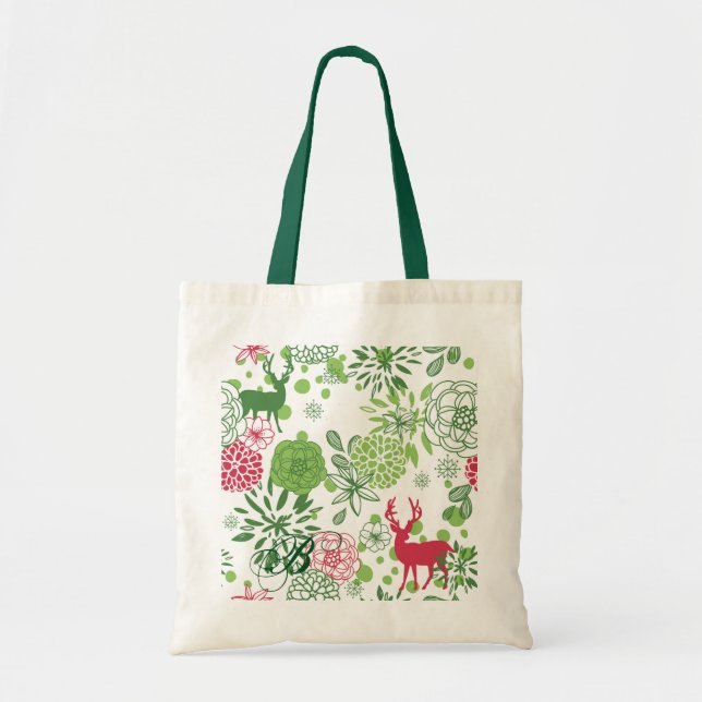 Tote Bag Motif De Noël Vert Blanc Et Rose (Devant)