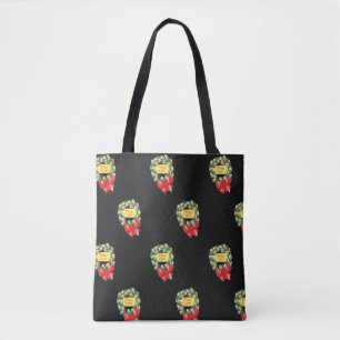 Tote Bag Motif de Noël vintage, Joyeux Noël dans la couronn