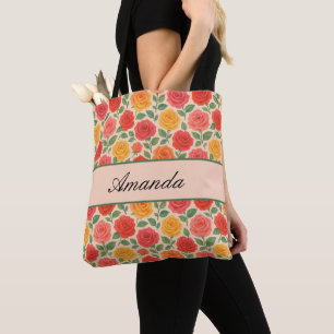 Tote Bag Motif de nom de Rose multicouleur lumineux