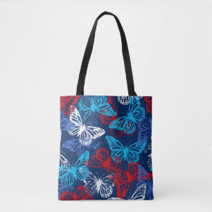 Tote Bag Motif de papillon Patriotique Rouge Blanc et Bleu