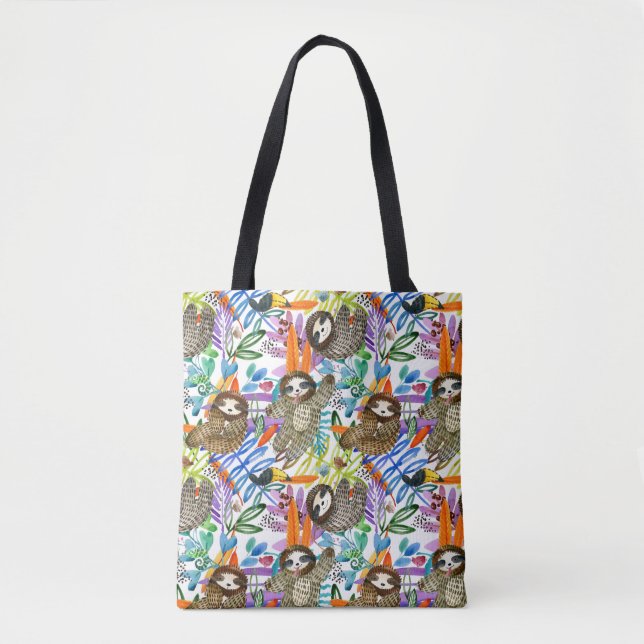 Tote Bag Motif de paresse d'aquarelle de bande dessinée (Devant)