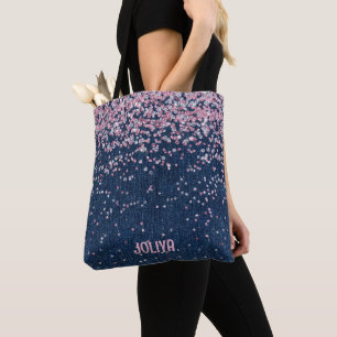 Tote Bag Motif de Parties scintillant Denim et Pink