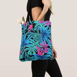 Tote Bag Motif de Plante Neon Pink et Blue Tropical