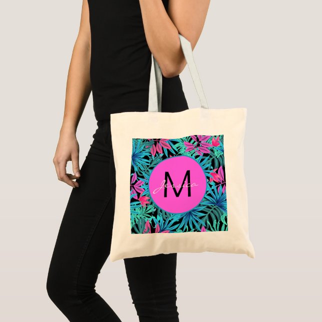 Tote Bag Motif de Plante Tropical Neon Pink Personnalisé (Devant (produit))