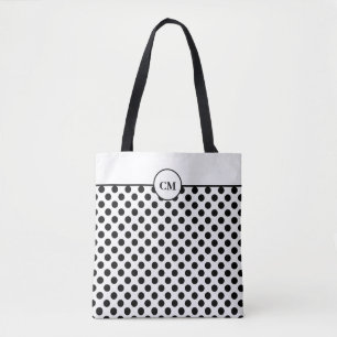 Tote Bag Motif de point de Polka noir et blanc Monogramme