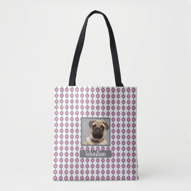 Tote Bag Motif de points géométriques rose et gris amusant  (Devant)