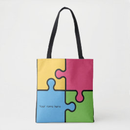 Tote Bag Motif de puzzle avec nom modifiable
