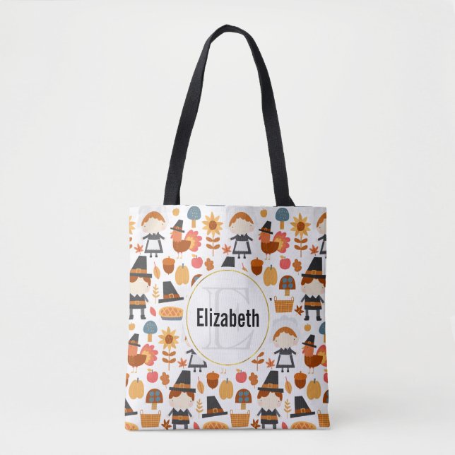 Tote Bag Motif de récolte de pèlerins d'action de grâce (Devant)