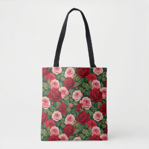 Tote Bag Motif de rose vibrant avec des roses rouges et ros