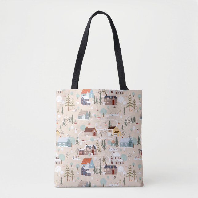 Tote Bag Motif de scène confortable du Village d'hiver (Devant)