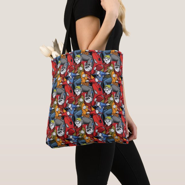 Tote Bag Motif de scooter de chats et de chiens (De près)