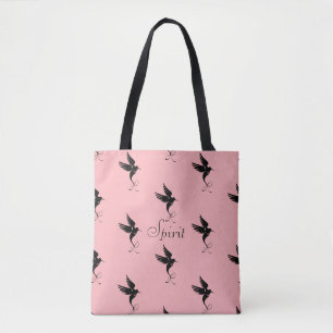Tote Bag Motif de silhouette de colibri sur fond rose corai