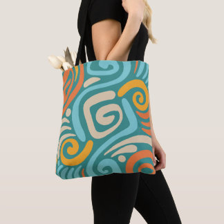 Tote Bag Motif de spirale enroulée gras en sarcelle et oran