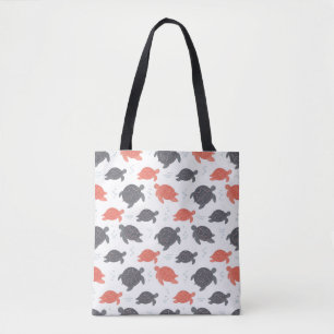 Tote Bag Motif de Tortue de Mer Minimaliste Blanc et Gris
