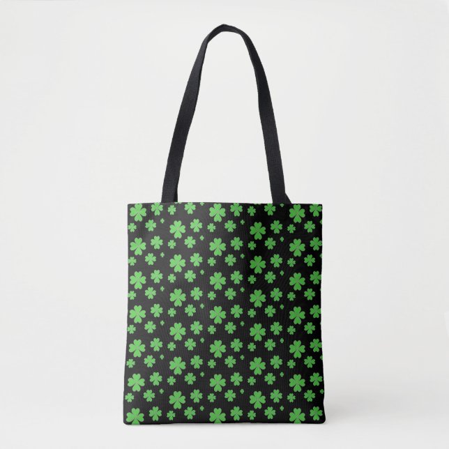 Tote Bag Motif de trèfle vert à quatre feuilles sur noir (Devant)