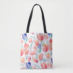 Tote Bag Motif de tulipes d'aquarelle Shoulder Fourre-tout