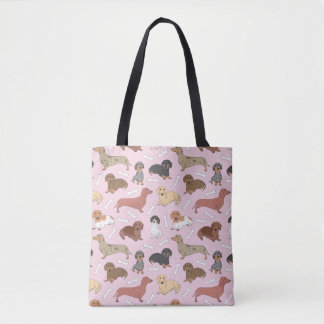 Tote Bag motif de variété dachshund en rose