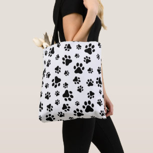 Tote Bag Motif des pattes, pattes de chien, noir et blanc