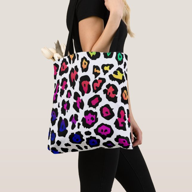 Tote Bag Motif des points de léopard arc-en-ciel (De près)