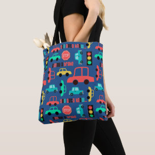 Tote Bag Motif des voitures de circulation sur bleu
