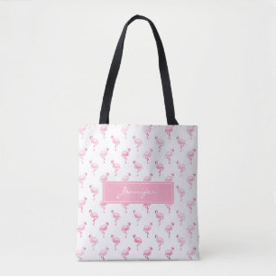 Tote Bag Motif d'été de Flamant rose tropical rose Monogram