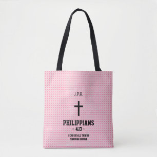 Tote Bag Motif d'étoiles roses Verset biblique Chrétien