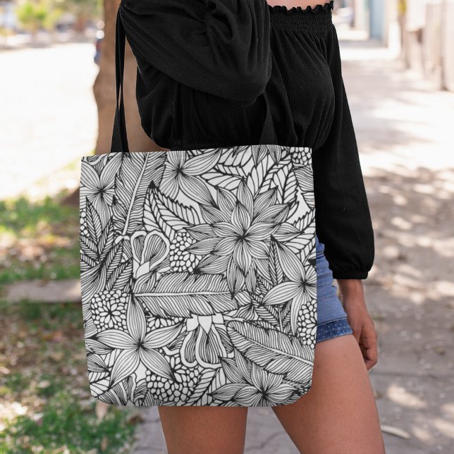 Tote Bag Motif d'évasion tropicale noir et blanc (Créateur téléchargé)
