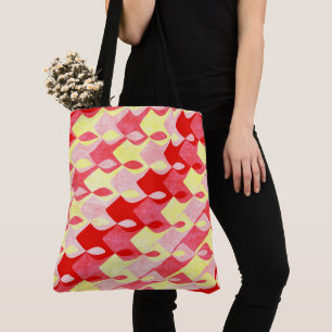 Tote Bag Motif diamant géométrique rétro rouge, rose et jau