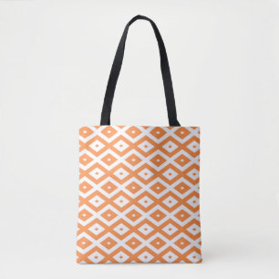 Tote Bag Motif diamant orange et blanc
