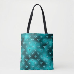 Tote Bag Motif Diamants Pailletés Glam Ombré Sarcelle
