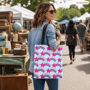 Tote Bag Motif d'illustration d'étoile rose arc-en-ciel mig