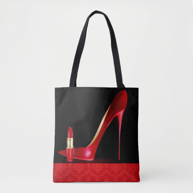 Tote Bag Motif d'impression en rouge à lèvres à talon élevé (Devant)