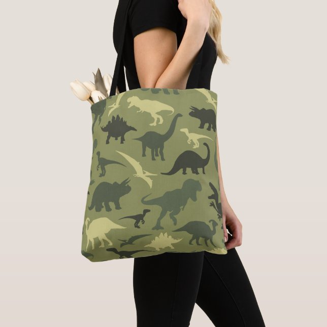 Tote Bag Motif Dinosaure, Silhouette Dinosaure, Dino Vert (De près)
