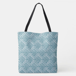 Tote Bag Motif d'oignon ethnique chic en Turquoise sur blan