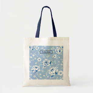 Tote Bag Motif élégant de chinoiserie bleue et blanche