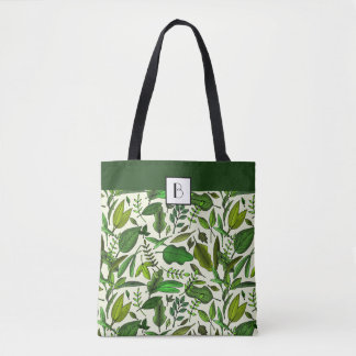 Tote Bag Motif élégant de feuilles botaniques Monogramme