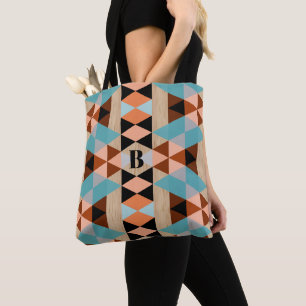 Tote Bag Motif en bois personnalisé de carrés et triangles 