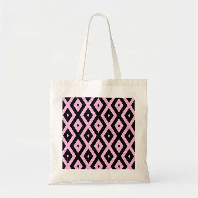 Tote Bag Motif en diamant rose pâle et noir (Devant)