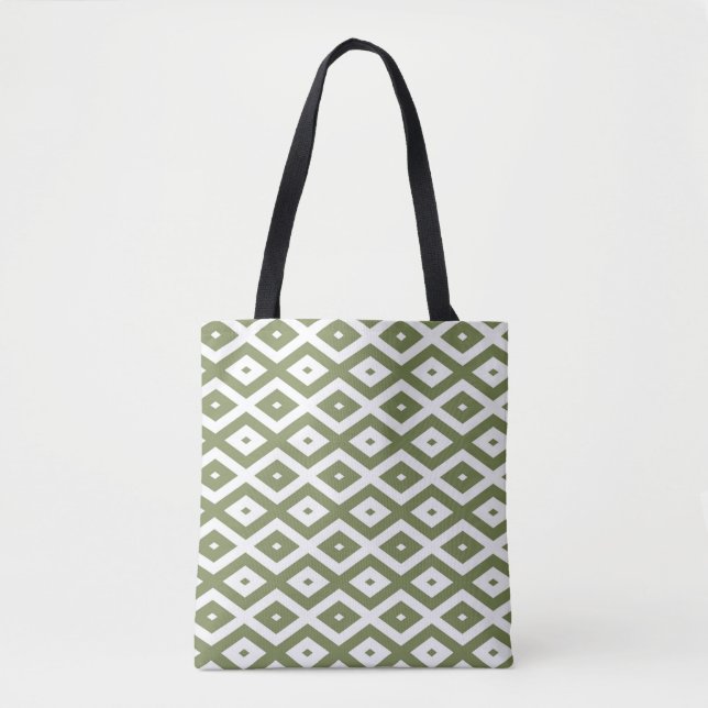 Tote Bag Motif en diamant vert et blanc (Devant)