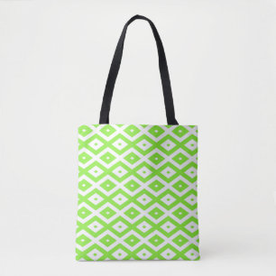 Tote Bag Motif en diamant vert et blanc