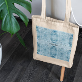 Tote Bag Motif en plumes bleues et blanches, personnalisabl