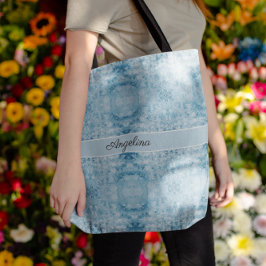 Tote Bag Motif en plumes bleues et blanches, personnalisabl