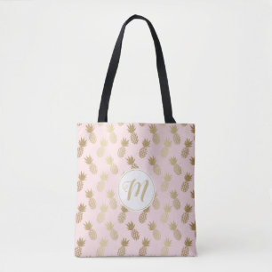 Tote Bag Motif et monogramme d'ananas en or
