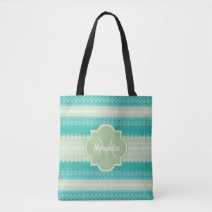 Tote Bag Motif et nom du noeud vert à la mode Turquoise Neo