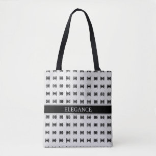 Tote Bag Motif étoile noir élégant & rayures sur gris clair