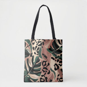 Tote Bag Motif exotique moderne avec peau de léopard. Cré