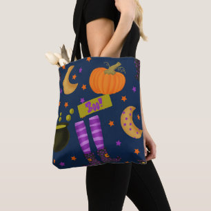 Tote Bag Motif fantaisiste noir et violet Halloween